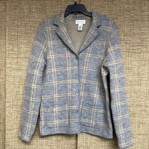 Vintage Rena Rowan wool cardigan sweater grey and tan colors